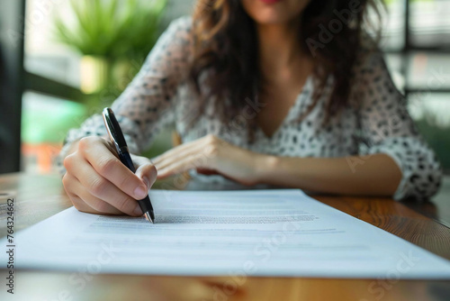 Woman filling out privacy notice form with pen © Vera