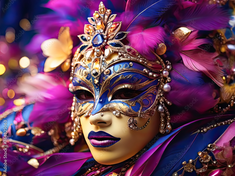 Carnival mask. Bright festive background.