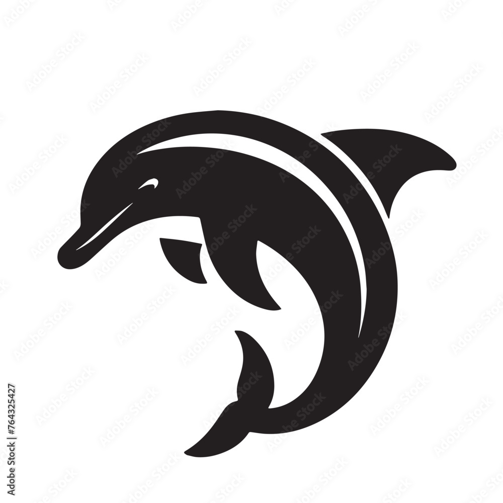 Fototapeta premium Dolphin Silhouette Illustration, Vintage Dolphin Silhouette Art, Black and White Silhouettes, Retro Vector Dolphin Illustration, Vintage Styled dolphin Vector Illustration