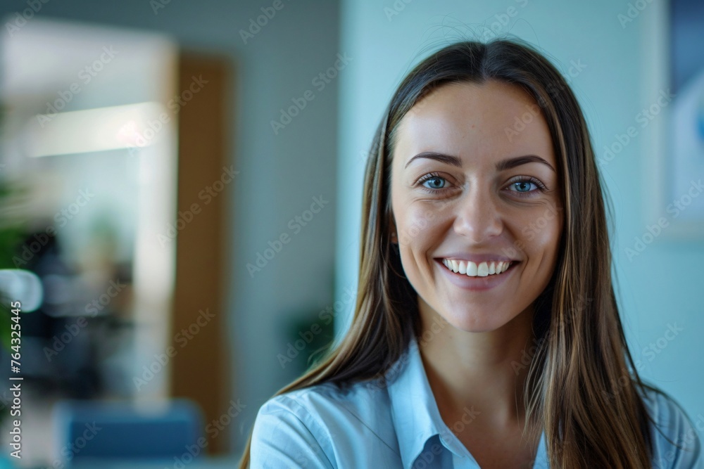 Portrait d'une jeune femme souriante en entreprise Portrait d'une jeune femme souriante en entreprise