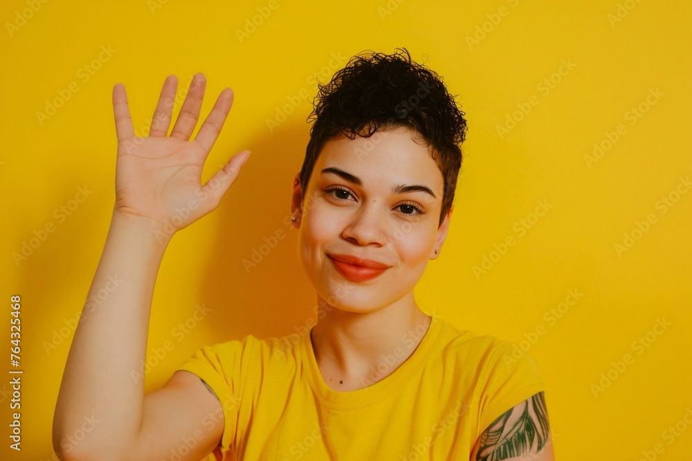 portrait of a happy young woman on a yellow background
portrait of a happy young woman on a yellow background