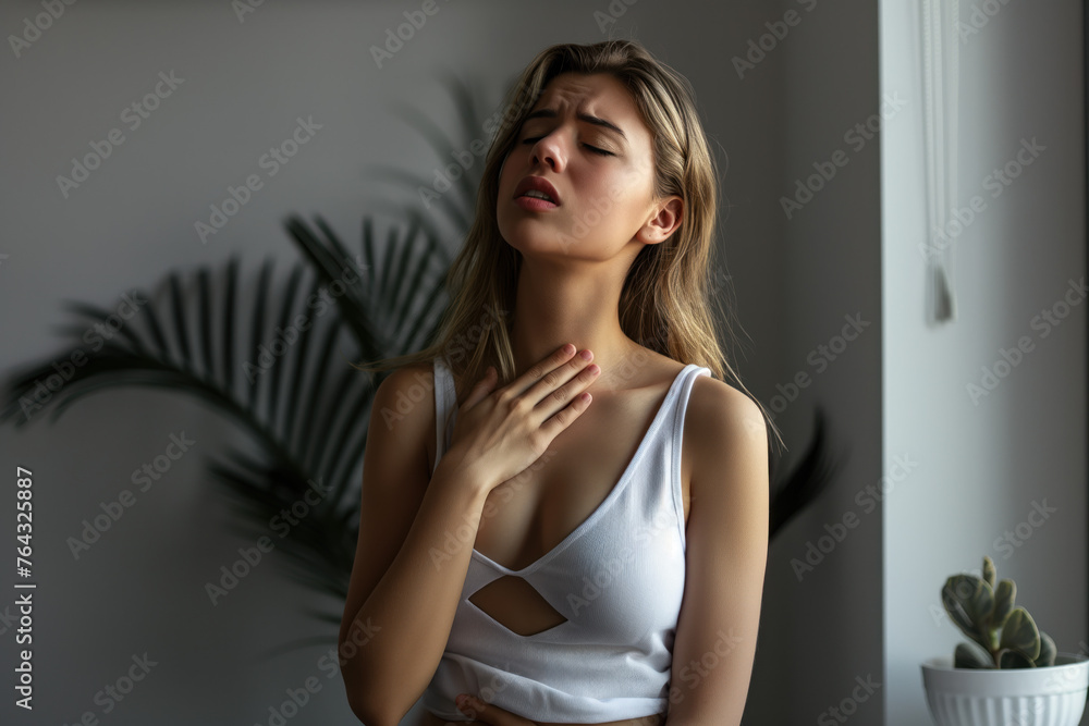 Young woman having painfully symptoms. Young woman having painfully symptoms.