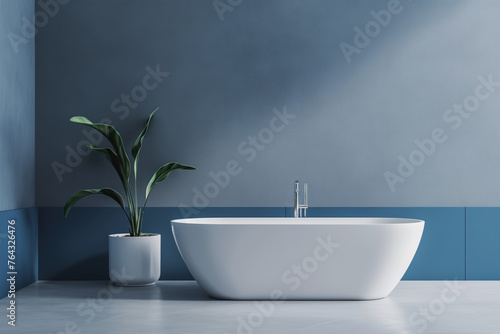 modern stylish bathroom with big white bathtub