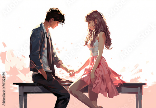 Tender Moment Between Anime Couple, digital illustration © Agustin A