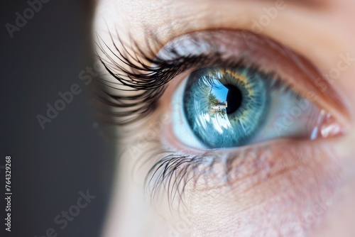 Highly detailed depiction of a blue eye with a palm tree reflection, symbolizing wanderlust and reflection