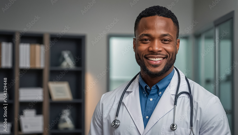 Portrait of a happy African American male doctor in a hospital