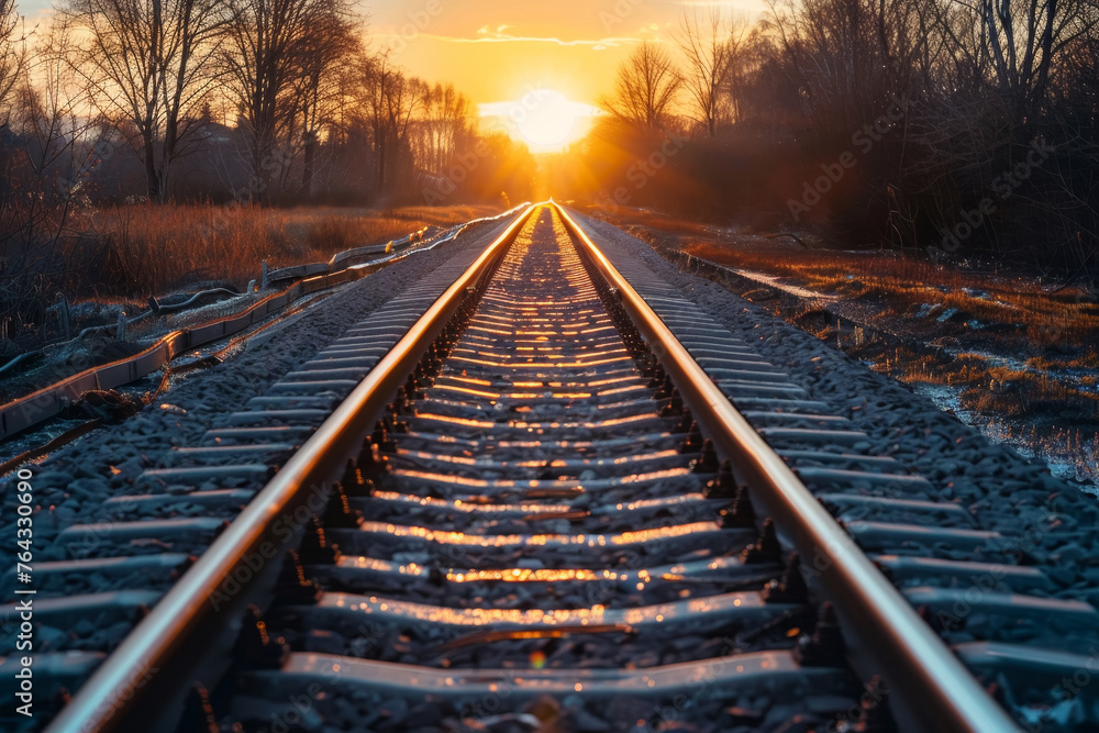 Fototapeta premium Sunset Over Railway Tracks