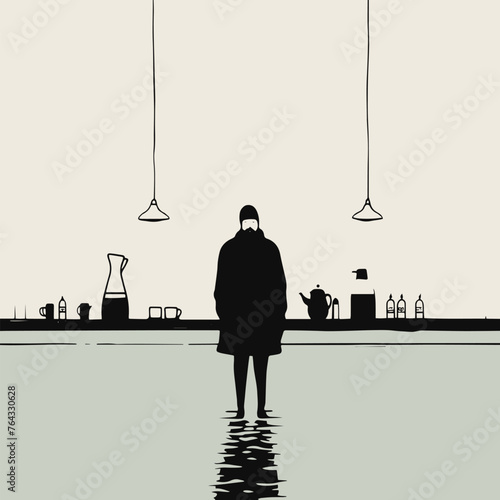 Minimalistic illustration. men in a coffee shop. State of mind. Pacification