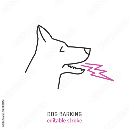 Dog barking. Canine aggression icon, pictogram, symbol.