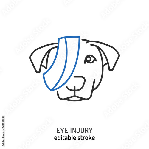 Eye injury in dogs. Linear icon, pictogram, symbol.