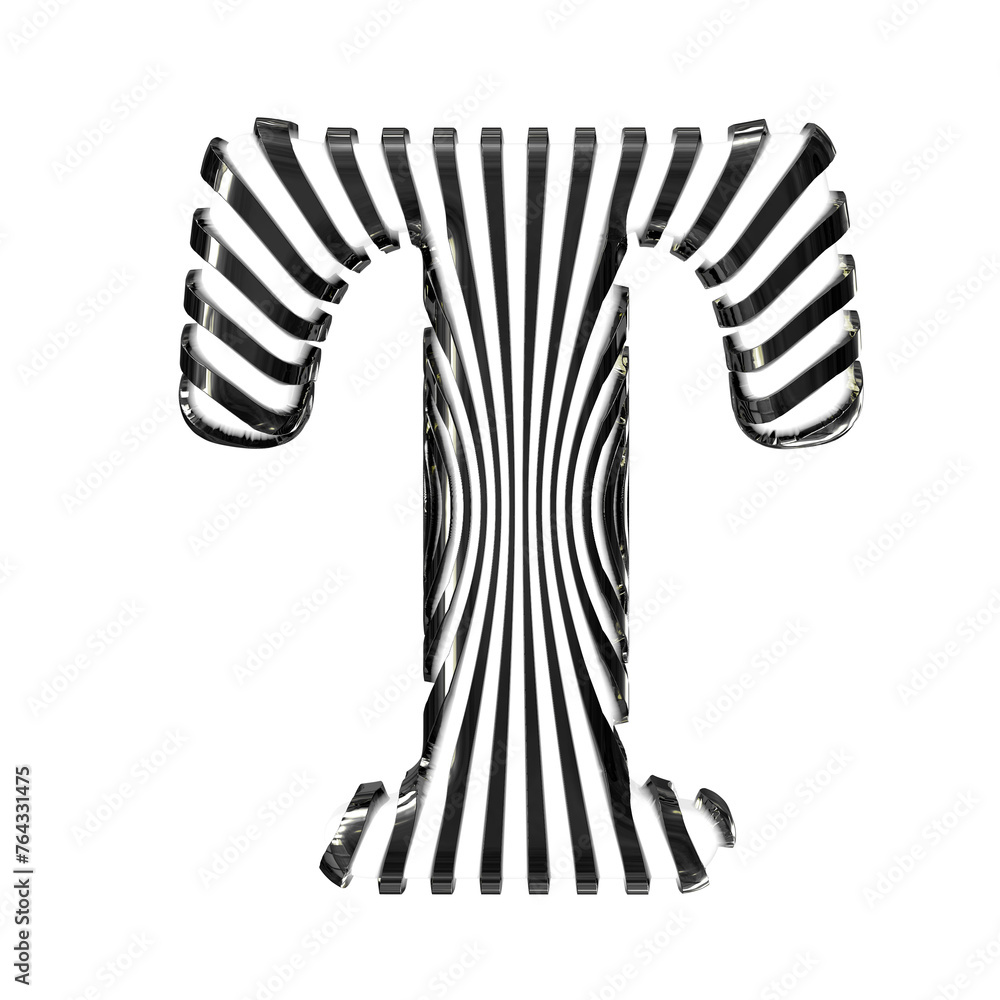 White symbol with black vertical ultra-thin straps. letter t White symbol with black vertical ultra-thin straps. letter t