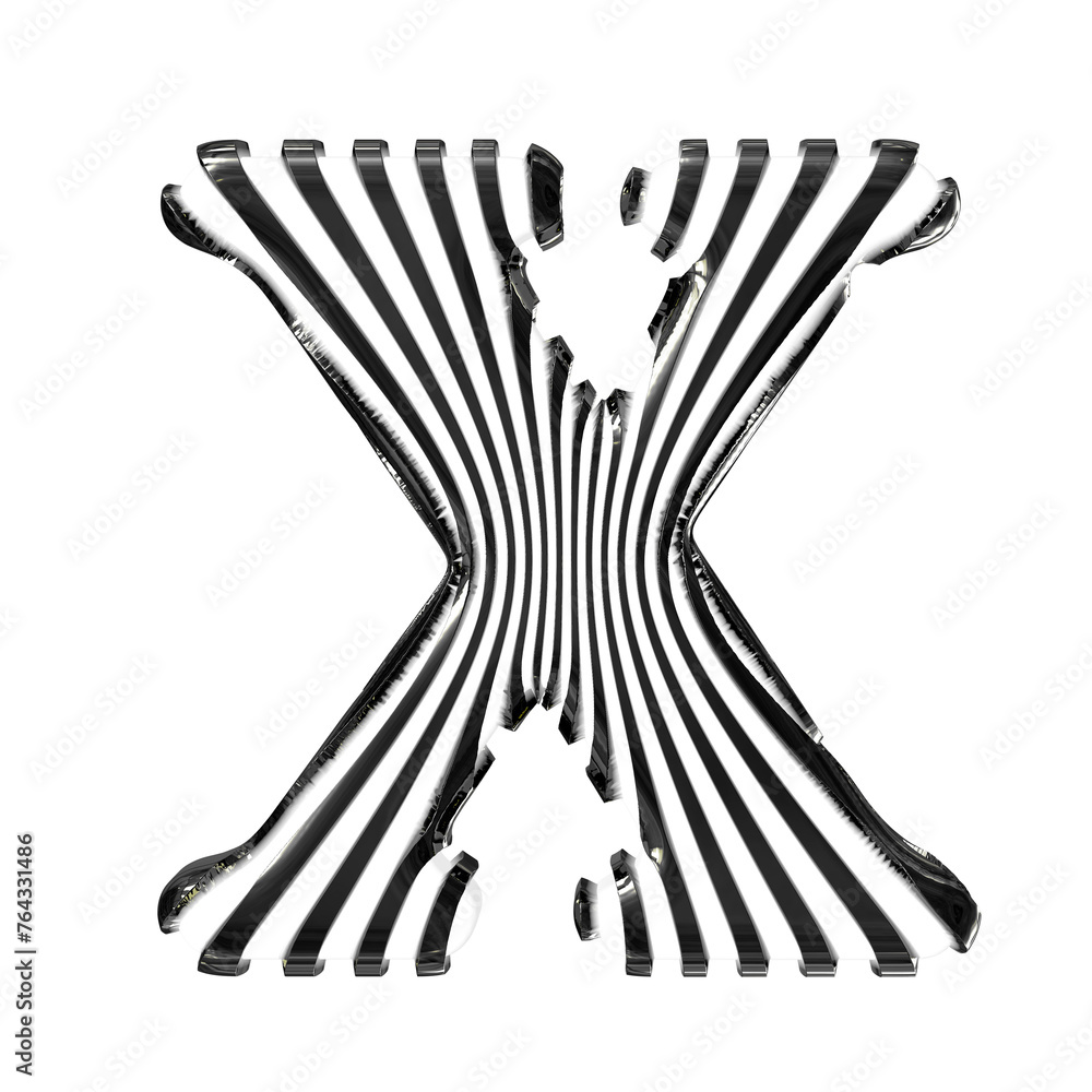 White symbol with black vertical ultra-thin straps. letter x White symbol with black vertical ultra-thin straps. letter x