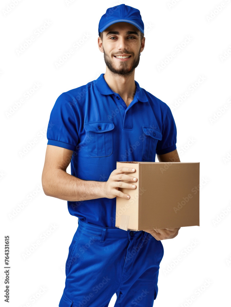 Courier holding a delivery box transparent background Courier holding a delivery box transparent background