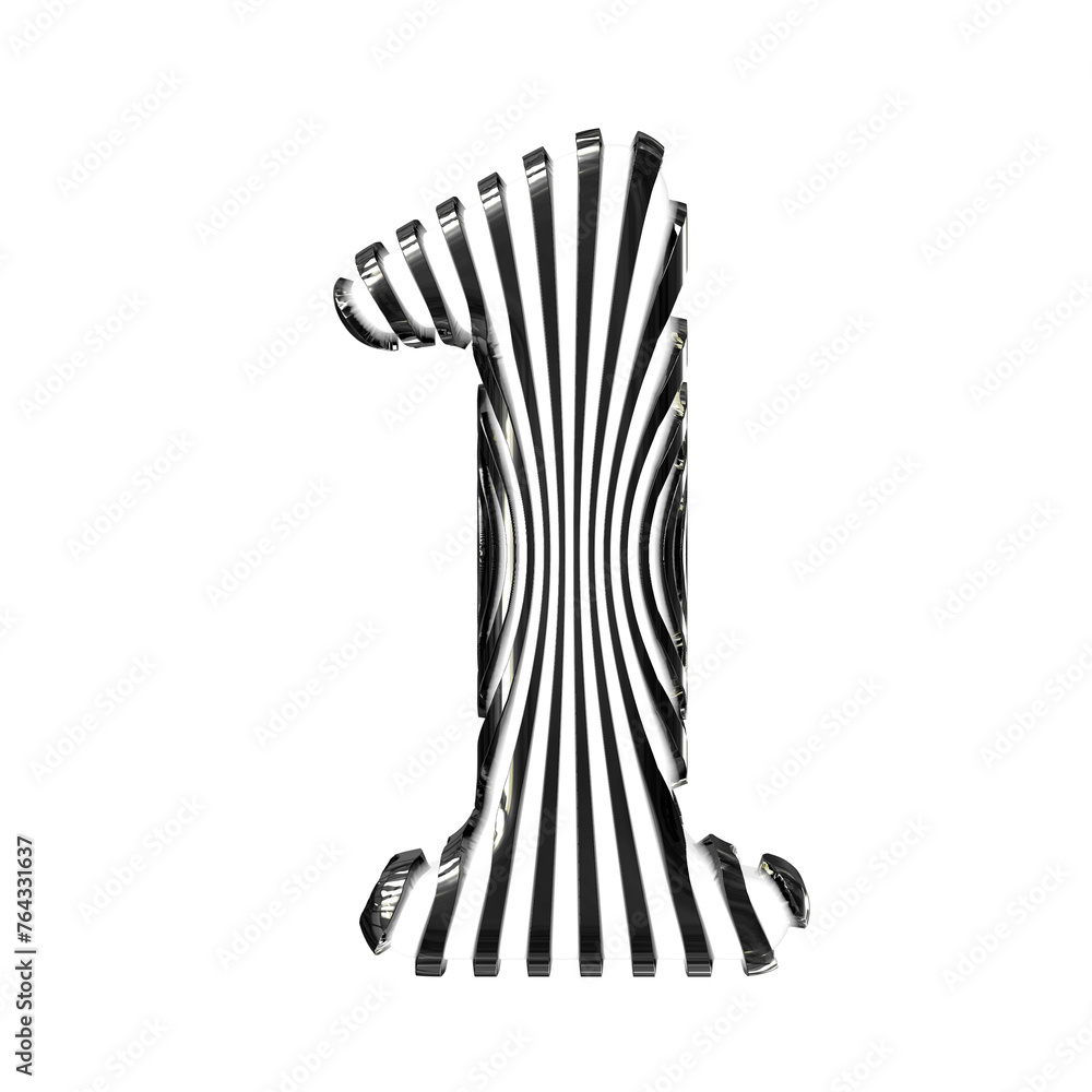 White symbol with black vertical ultra-thin straps. number 1 White symbol with black vertical ultra-thin straps. number 1