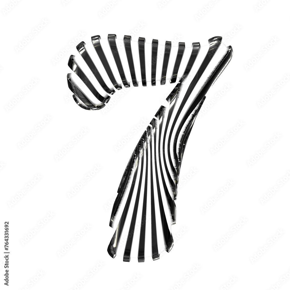 White symbol with black vertical ultra-thin straps. number 7 White symbol with black vertical ultra-thin straps. number 7