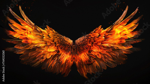 a pair of majestic wings  ablaze with the wild intensity of fire  set against a dark background  for creative design projects 