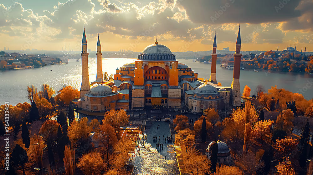 Hagia Sophia in Istanbul, Turkey. Hagia Sophia is a former Greek Orthodox patriarchal basilica (church) 3D rendering. - obrazy, fototapety, plakaty 