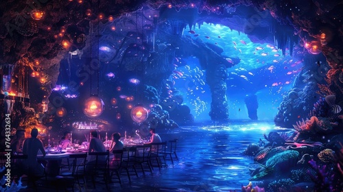 Underwater Bioluminescent Banquet  A Submarine Crew s Mesmerizing Dining Experience Beneath the Ocean Waves