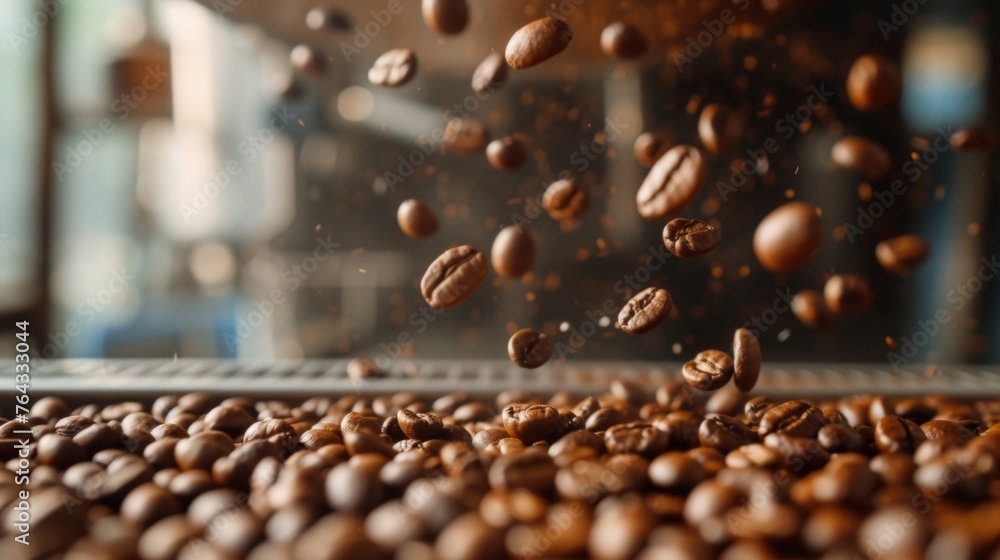 Indulge in the mesmerizing sight of rich coffee beans cascading onto a rustic wooden surface, promising the perfect brew for coffee connoisseurs seeking a moment of pure bliss. Indulge in the mesmerizing sight of rich coffee beans cascading onto a rustic wooden surface, promising the perfect brew for coffee connoisseurs seeking a moment of pure bliss.