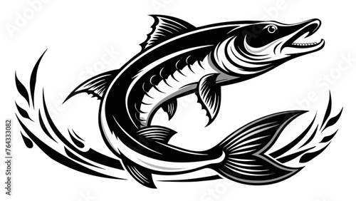 Fototapeta Naklejka Na Ścianę i Meble -   Pike Fish silhouette black vector illustration artwork
