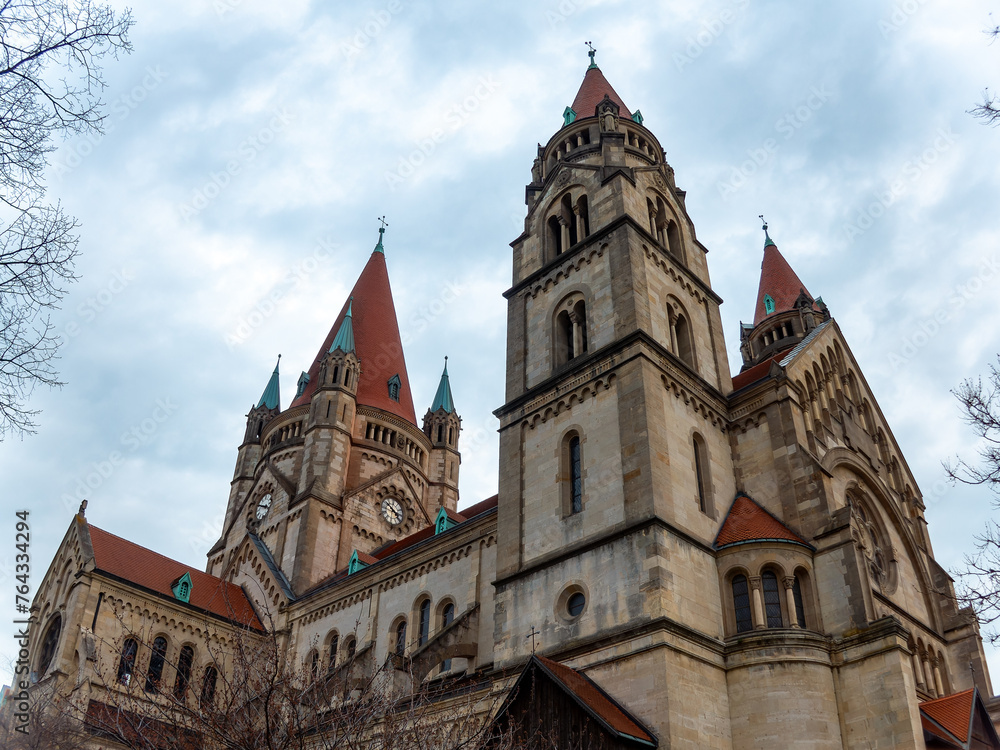 Fototapeta premium St. Francis of Assisi Church exterior details and facade view, Vienna, Austria