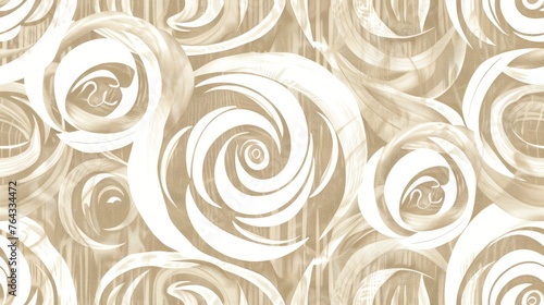 a close up of a wallpaper with a pattern of swirls and a monogram of letters on it.