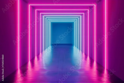 purple corridor with columns and light