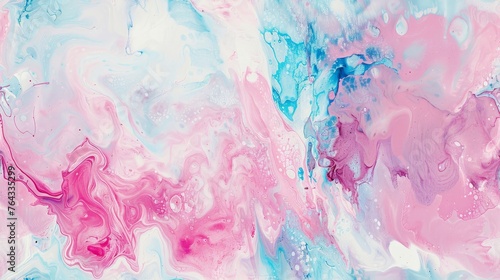 a pink, blue, and white painting with a lot of bubbles on the bottom and bottom of the painting.