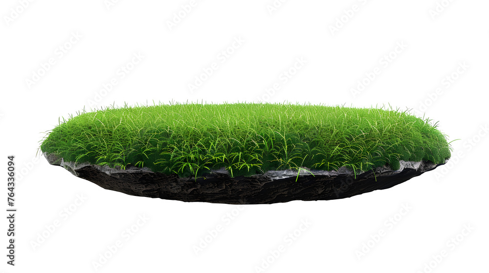 grass green circle land ground floor garden or garden earth soil land layer and green grass floor circle section land isolated on white background. 3d illustration render - obrazy, fototapety, plakaty 