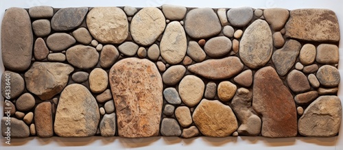 A detailed view showing a stone wall built with various rocks and pebbles