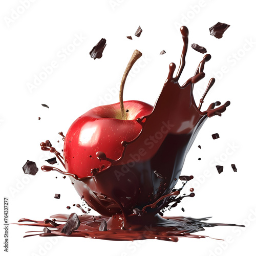 Apple Seduces with a Splash of Dark Chocolate in Mid-Air Dance isolated on white background PNG transparent background
