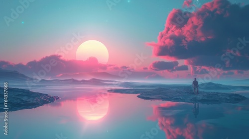 Boundless Horizon:Captivating 3D Meets Endless Possibilities in a Dreamscape of Vibrant Hues and Serene Reflection