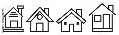 Collection home icons. House symbol. Set of real estate objects and houses black icons isolated on white background. Vector illustration.
