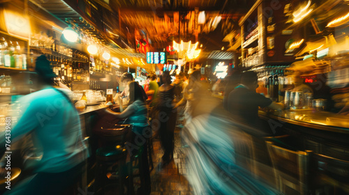 Blurred Nightlife: Bustling Bar Scene. Generative AI