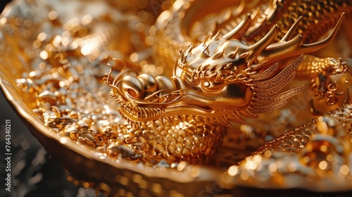 Exquisitely Crafted Golden Dragon Sculpture Exuding Wealth and Grandeur