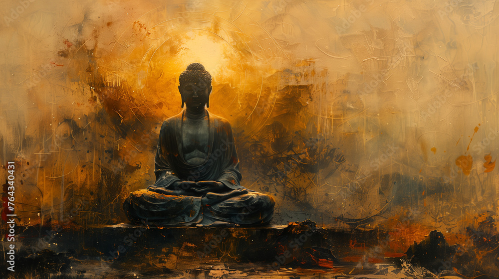 an oil painting of buddha in deep meditation
