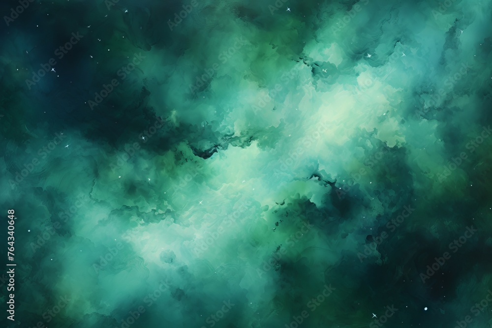 A celestial nebula with a palette of emerald green and teal