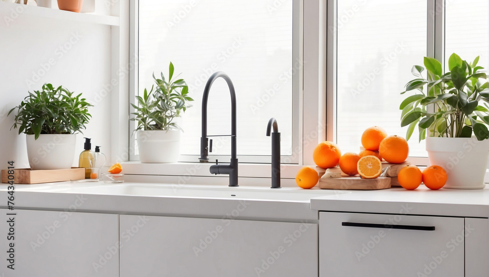 Modern white minimalistic kitchen interior Modern white minimalistic kitchen interior