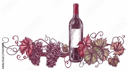 a bottle of wine and a glass of wine, an image for a winery, wine plantations vines