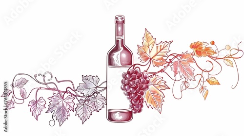 a bottle of wine and a glass of wine, an image for a winery, wine plantations vines
