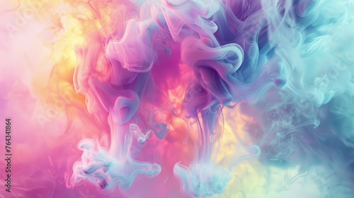 a mixture of colored smoke is shown in this artistic photo of a multicolored cloud of smoke on a white, blue, pink, yellow, pink, and green background.