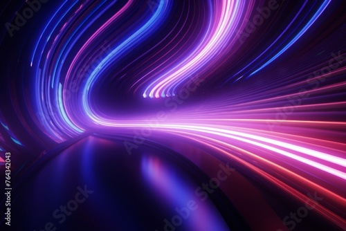 Dynamic 3D tunnel with neon lights and abstract patterns