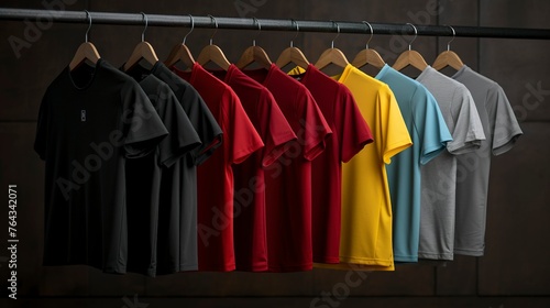 A photo of a lineup of moisture-wicking athletic t shirt