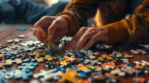 a man makes a picture while playing puzzles