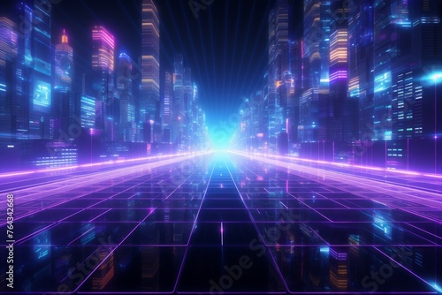 Futuristic neon grid in a digital world