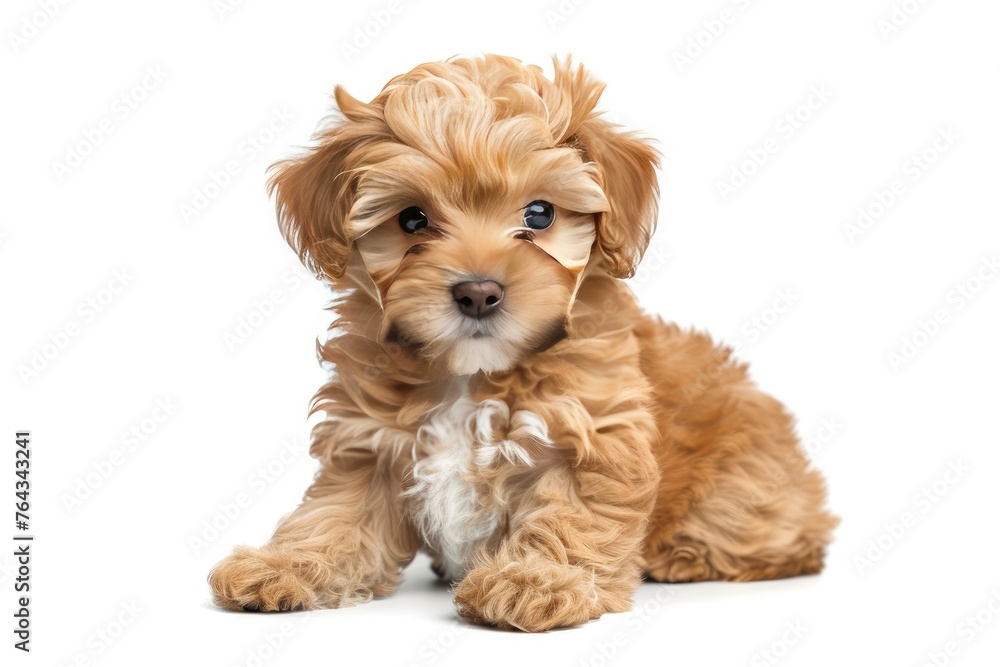 Cute puppy of Maltipoo dog posing isolated over white background and copy space - generative ai Cute puppy of Maltipoo dog posing isolated over white background and copy space - generative ai