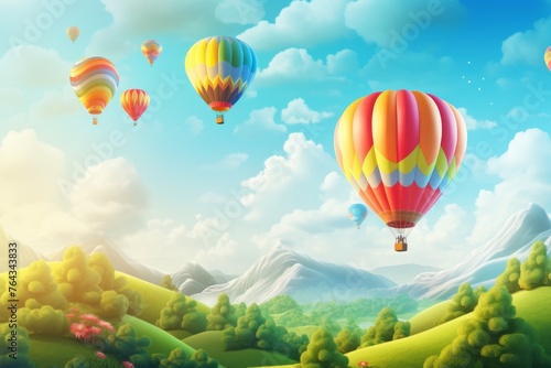 Sunny day sky background with a colorful hot air balloon festival