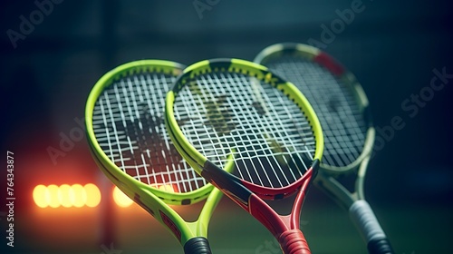 A photo of a set of vibrant tennis rackets