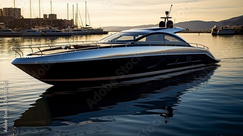 A photo of a sleek powerboat with sleek lines