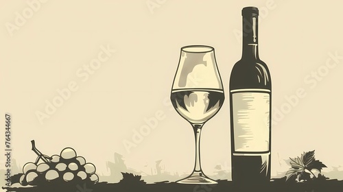 a bottle of wine and a glass of wine  an image for a winery  wine plantations vines